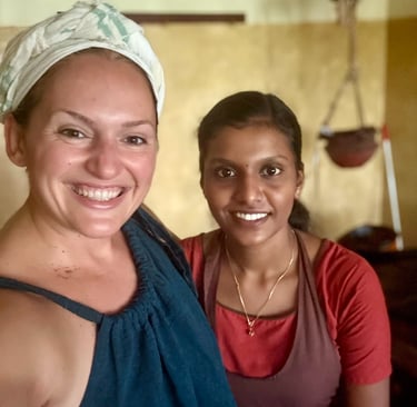 a picture of Alena Booth, founded of Grateful Minds on her Panchakarma retreat in India
