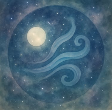 Illustration of one of the three Ayurvedic doshas — Vata elemental symbol