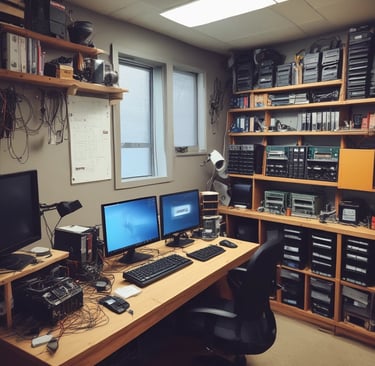 A storefront with large glass windows and multiple signs displaying 'revendo'. Inside, there are visible chairs, plants, and shelves. A poster on the window features the words 'Sell. Repair. Buy.' along with an image of a hand interacting with an electronic device.