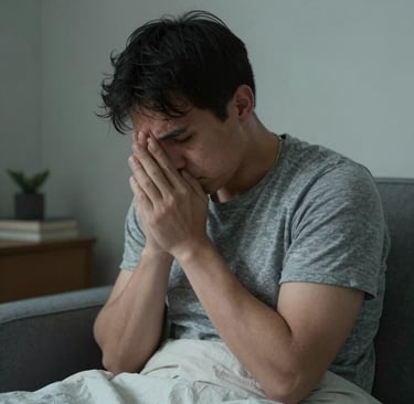 a man holding his hands to his ears
