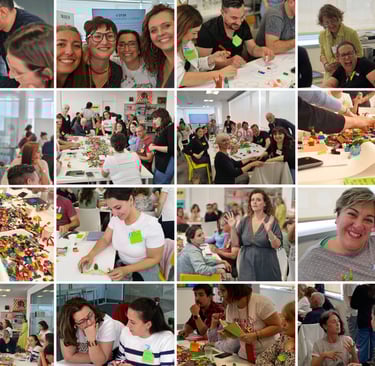 Collage de fotos de los integrantes del club en distintos talleres de facilitación.