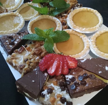 a platter of desserts and desserts
