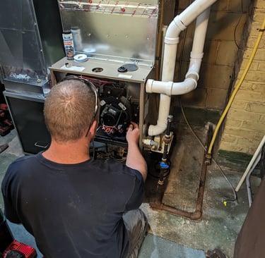 Furnace repair at a house in Columbus, WI.