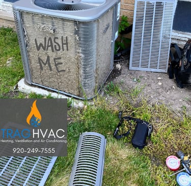 Routine AC Maintenance can help save an air conditioning condenser unit at a business in Beaver Dam.