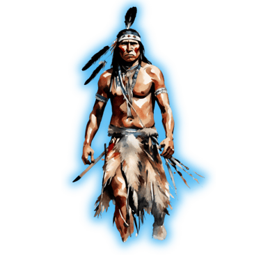 Native American warrior walking proudly with 3 feathers in his hair