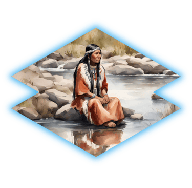 Native American women taking time for herself to connect with nature near a stream