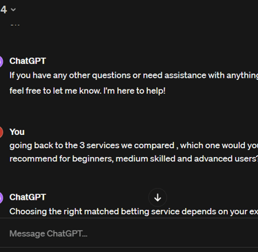 ChatGPT4 matched betting review comparing experiences