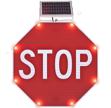 Flashing LED STOP Sign (R1-1), Solar Powered