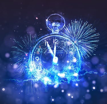 voeux pour la nouvelle année, feux d'artifices, horloge, compte à rebours