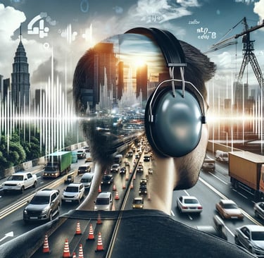 a man with headphones and headphones on a city street