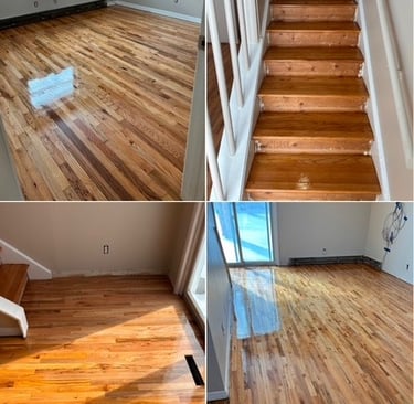 Refinished hardwood floors and staircase in townhome