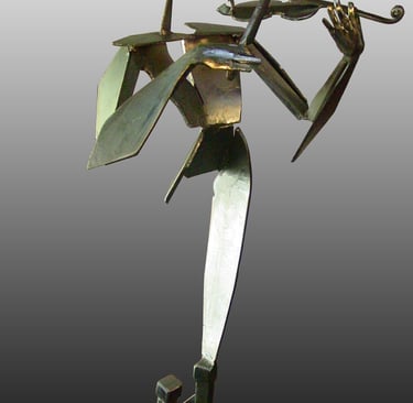 a stylized abstract sculpture of a stylized abstract sculpture of a man playing a violin
