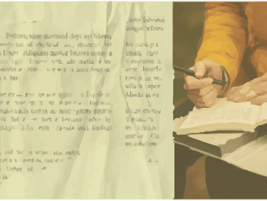 a person writing or translating a book