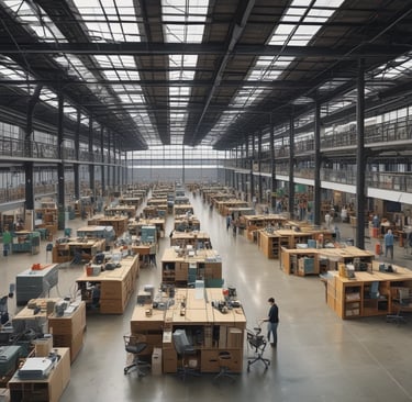A professional auditor carefully examining machinery on a factory floor during a factory audit.