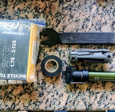 mtb tools on a table before a ride