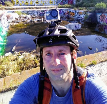 Mountain biking at abandoned location in Highland California foothills