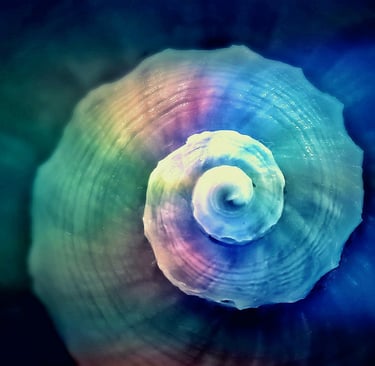 Motif en spirale aux couleurs nacrées représentant transformation et renouveau