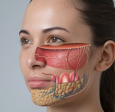 A cross-section image of a woman's skin, showing the three layers: the epidermis, the dermis, and th