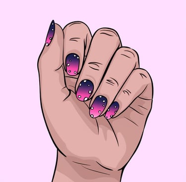 a hand holding a pink and purple manicure
