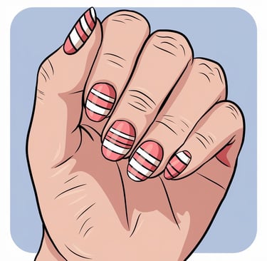 a hand with striped fingernail polish