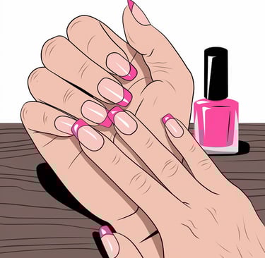 a hand with pink french tip art on the finger nails
