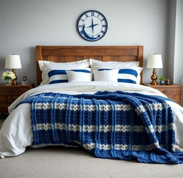 a bed with a blue blanket