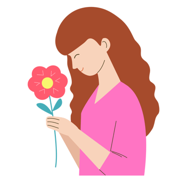 a woman holding a flower in her hand