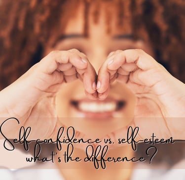 a woman holding her hands up to her face with the words Self-confidence vs. self-esteem—what's the d
