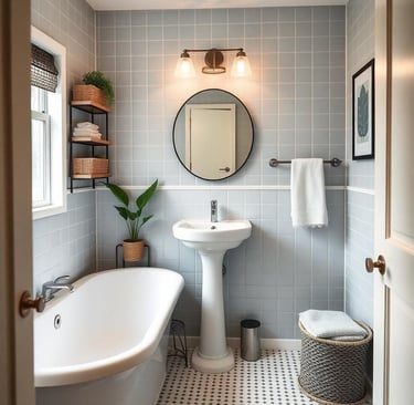 a bathroom with a tub tub and a sink