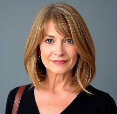 woman over 50 with a Long hair Bob (Lob) With Face-Framing Layers
