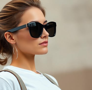 woman wearing Oversized Sunglasses with jeans and a basic white tee with her hair up