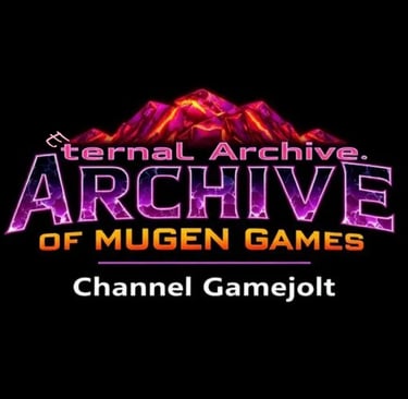 volcanic glass style logo for ''Eternal Archive of MUGEN Games'' with subtitle ''Channel on Gamejolt''