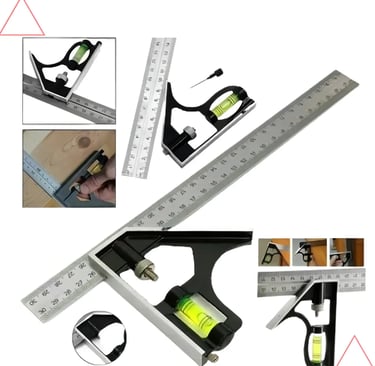 Adjustable 12-inch stainless steel combination square tool set with bubble level and scribe for woodworking.