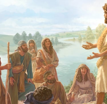 Juan el Bautista hablando a la gente de Jesús imagen de la página Voces de amor y vida