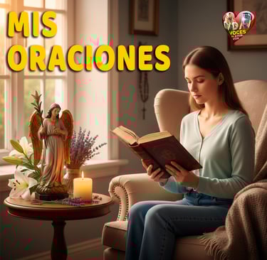 Mujer leyendo mis oraciones en el sitio web voces de amor y vida