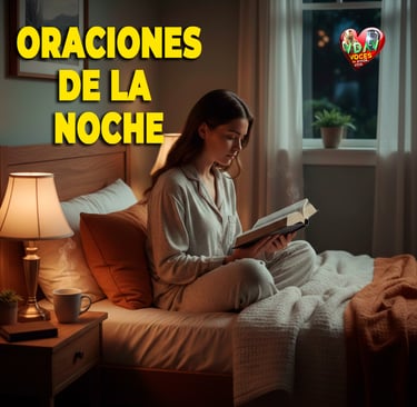 Una mujer en la cama en oraciones de la noche imagen de la página Voces de amor y vida