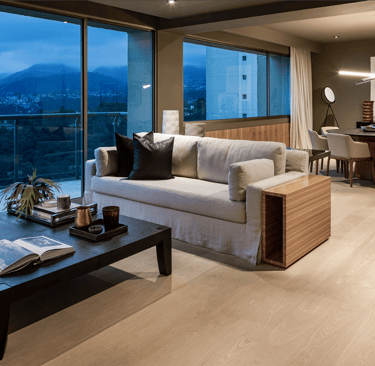 a living room with a couch and a table