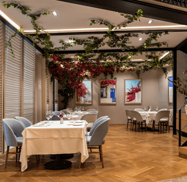 a restaurant with a table set for two