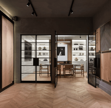 a hallway with a wooden floor and a wooden floor