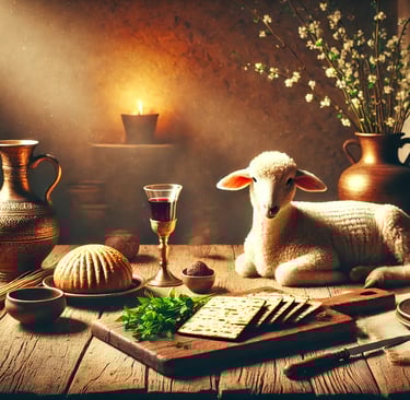 a sheep and wine glasses on a table
