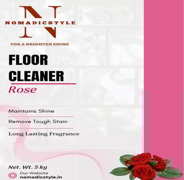omadic Style Rose Floor Cleaner bottle label with an image of red roses at the bottom.
