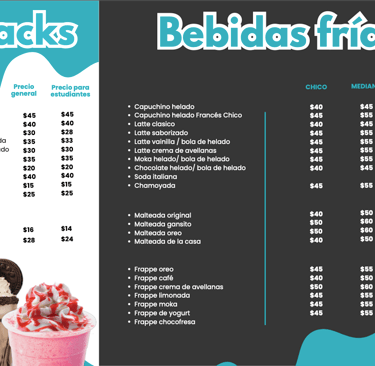 Menú bebidas frías - Cubitos