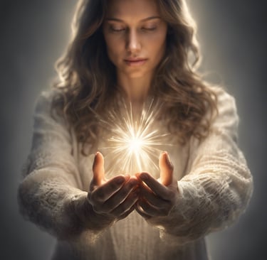 une lumière diffuse est posée sur les mains d'une femme