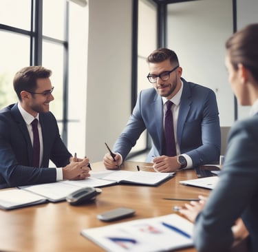 A professional woman consulting with a client in an office setting.