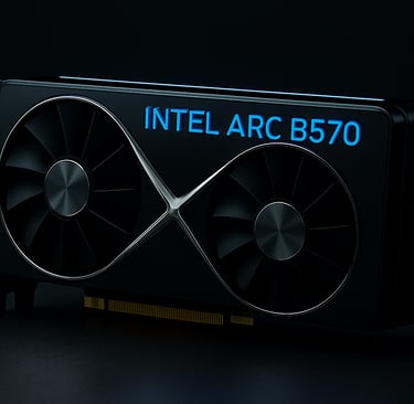 Intel Arc B570 with blue LED and brushed metal
