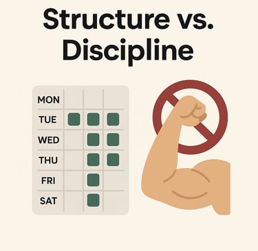 Flat-style illustration of a flexing arm with a weekly schedule labeled Monday through Friday, repre
