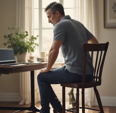 Middle-aged man feeling stiff in his lower back — mobility decline after 40 due to tight joints and