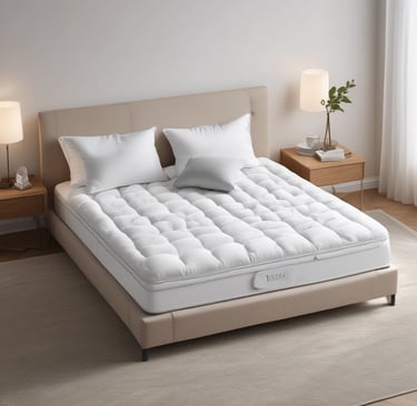 Cooling mattress system setup on a bed, illustrating how men over 40 can stay cool at night.