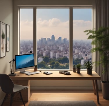 A modern office space with technology and teamwork.