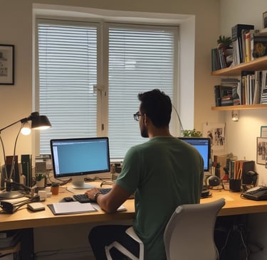 Man on laptop participating in a video conference call.